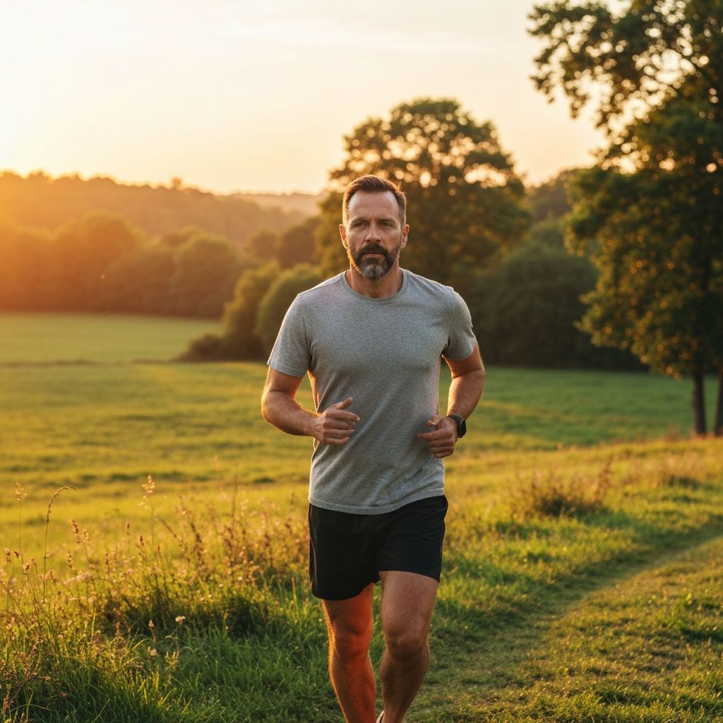Active man jogging in nature